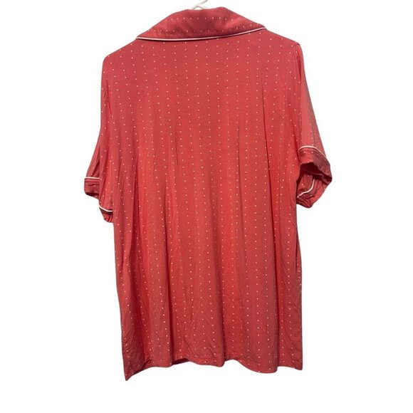 Womens L Pink White Polka Dot Pajama Set With Drawstring Shorts & Button-Up Top - Picture 2 of 9